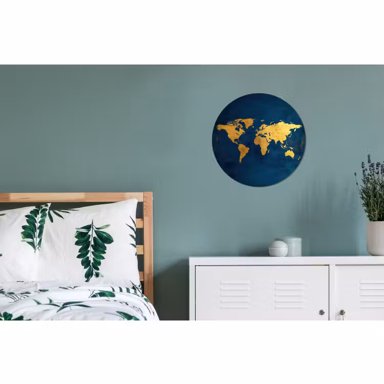 Wandcirkel - Aluminium - Wereldkaart - Goud - Donkerblauw — 4