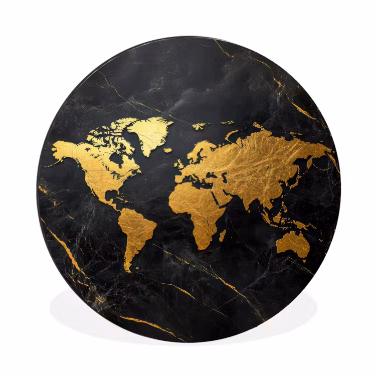 Wandcirkel - Aluminium - Wereldkaart - Goud - Marmer — 1