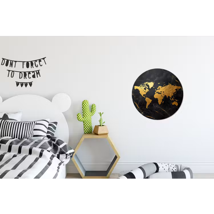 Wandcirkel - Aluminium - Wereldkaart - Goud - Marmer — 5