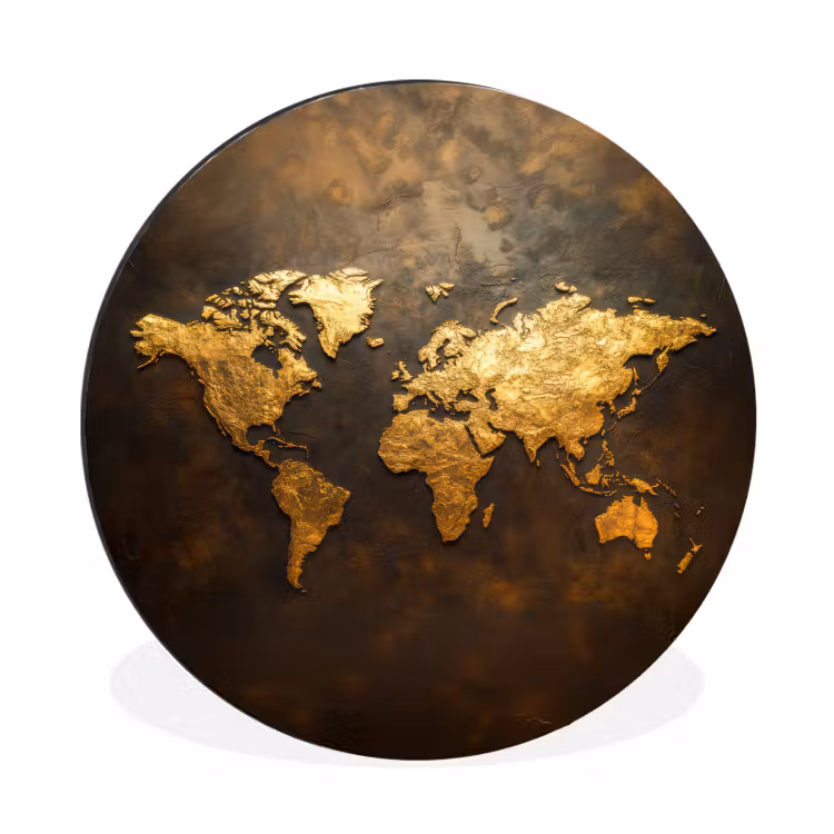Wandcirkel - Aluminium - Wereldkaart - Goud - Roest — 1