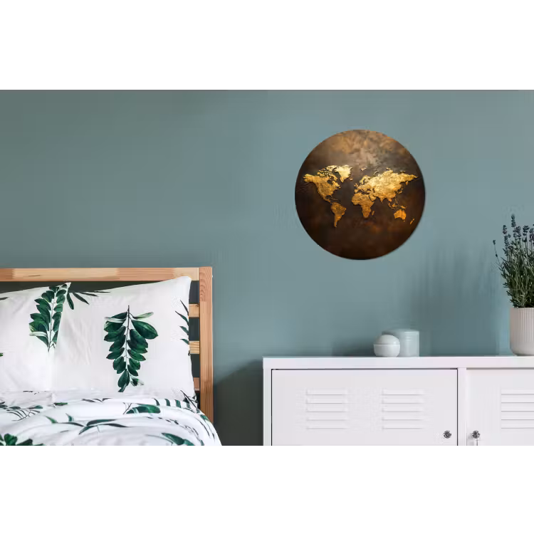 Wandcirkel - Aluminium - Wereldkaart - Goud - Roest — 4