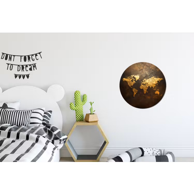Wandcirkel - Aluminium - Wereldkaart - Goud - Roest — 5