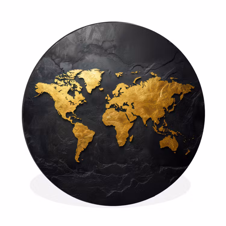 Wandcirkel - Aluminium - Wereldkaart - Goud - Steen — 1