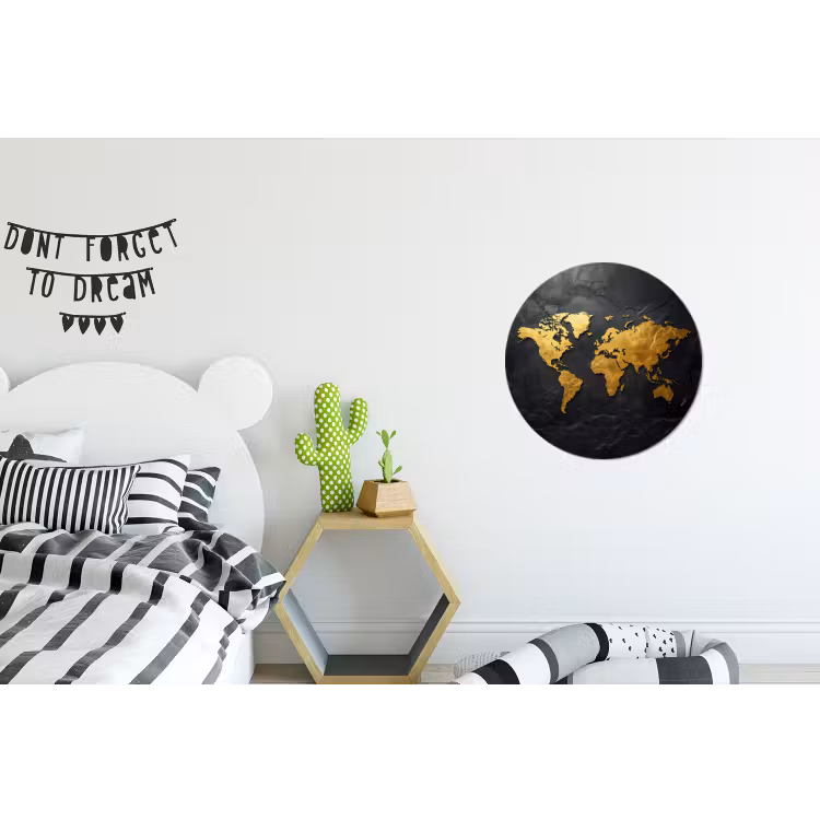 Wandcirkel - Aluminium - Wereldkaart - Goud - Steen — 5