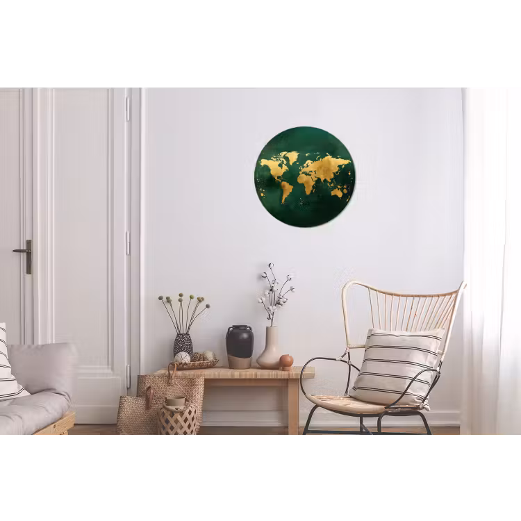 Wandcirkel - Aluminium - Wereldkaart - Groen - Goud — 2