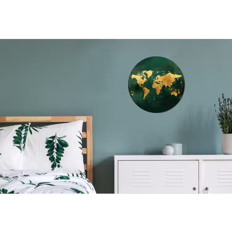 Wandcirkel - Aluminium - Wereldkaart - Groen - Goud — 4