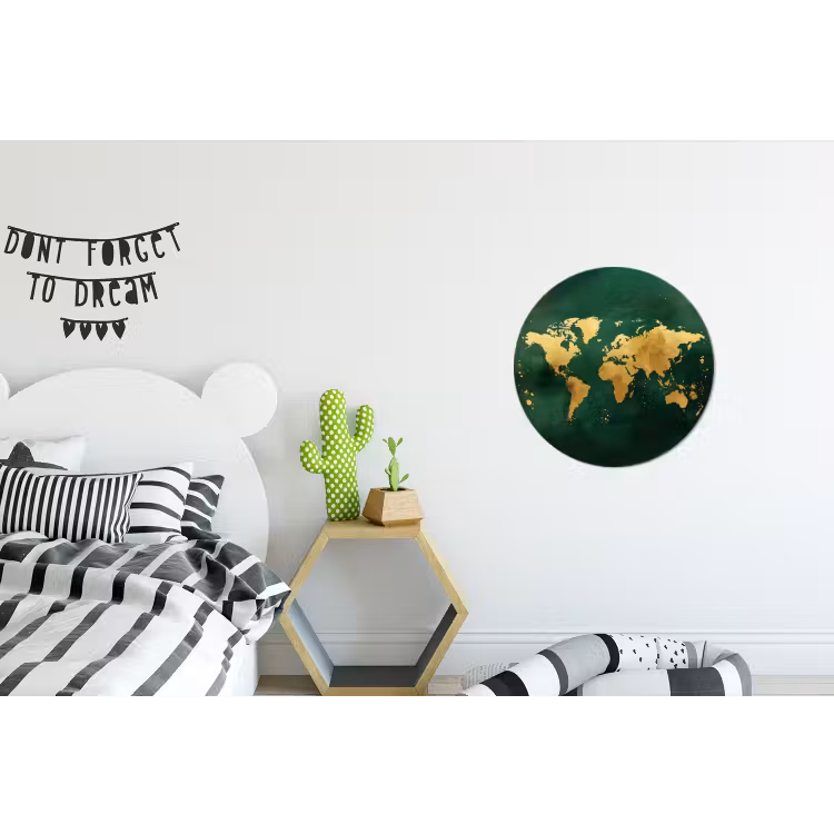 Wandcirkel - Aluminium - Wereldkaart - Groen - Goud — 5
