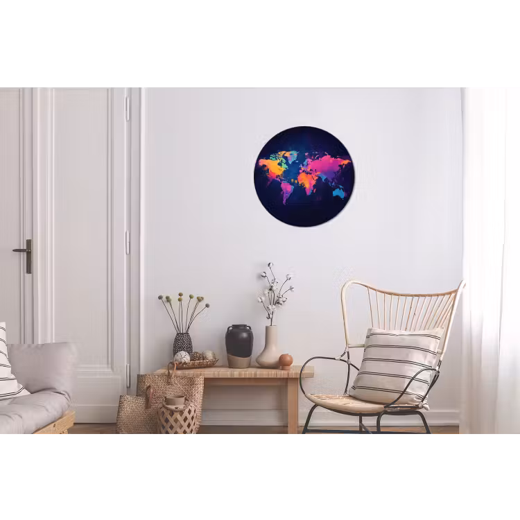 Wandcirkel - Aluminium - Wereldkaart - Kleurrijk - Graffiti — 2
