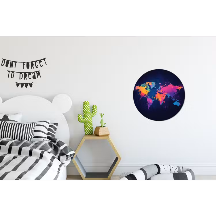 Wandcirkel - Aluminium - Wereldkaart - Kleurrijk - Graffiti — 5