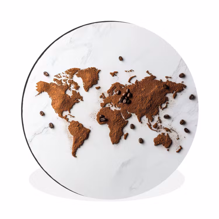 Wandcirkel - Aluminium - Wereldkaart - Koffie - Marmer — 1