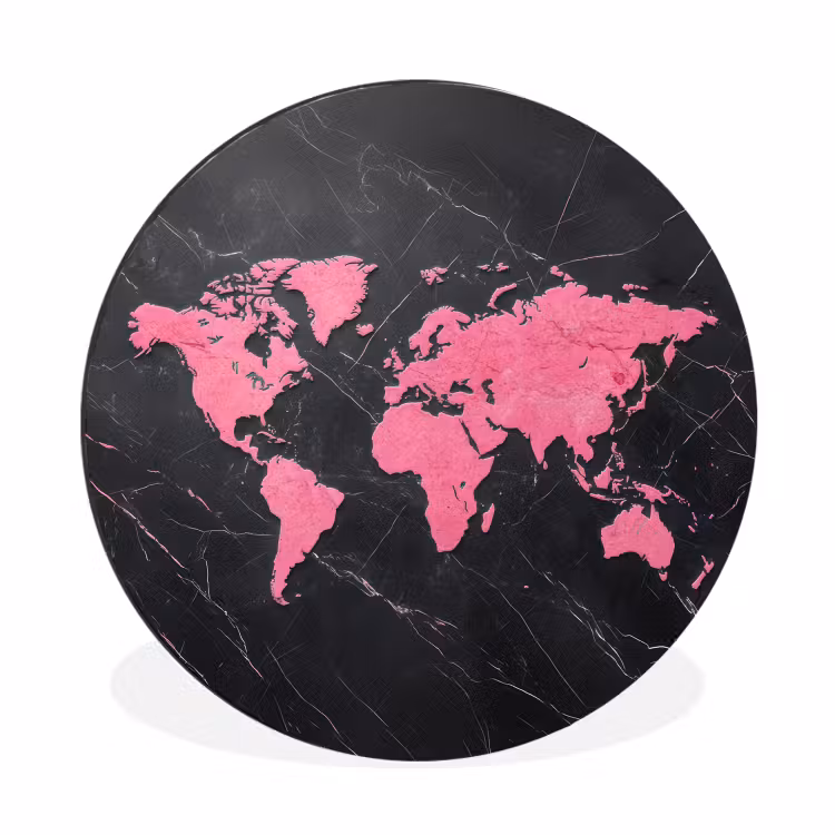 Wandcirkel - Aluminium - Wereldkaart - Roze - Marmer — 1