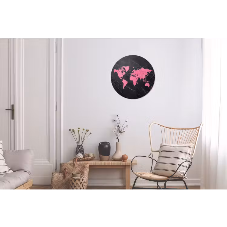 Wandcirkel - Aluminium - Wereldkaart - Roze - Marmer — 2