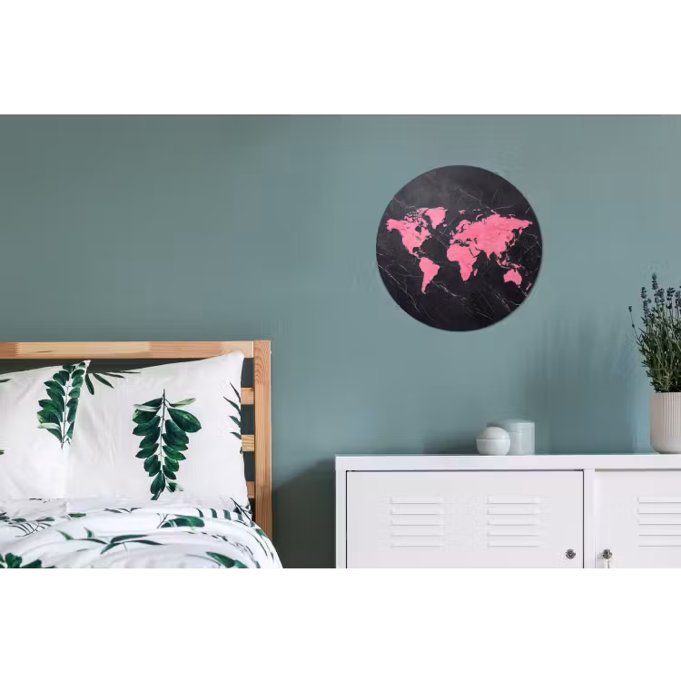Wandcirkel - Aluminium - Wereldkaart - Roze - Marmer — 4