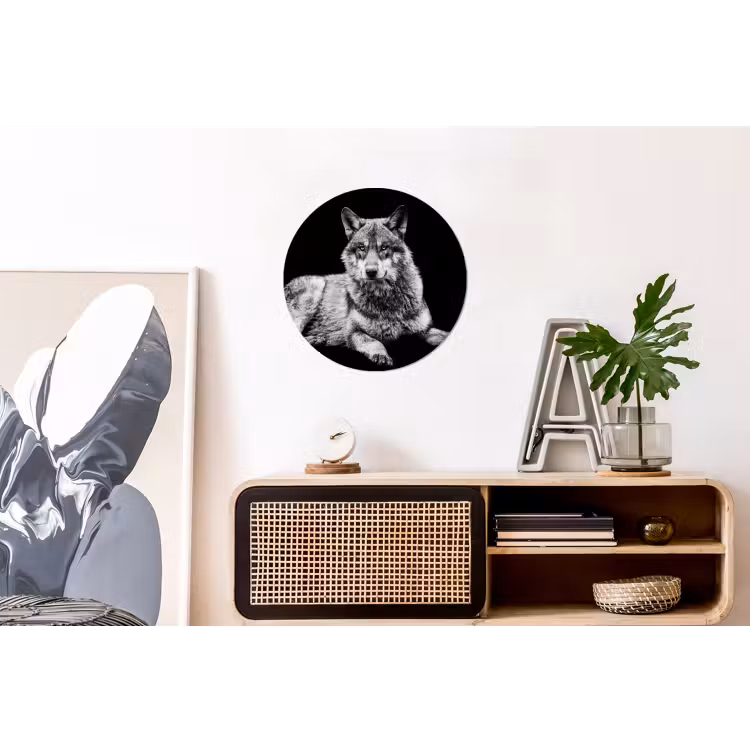 Wandcirkel - Aluminium - Wilde dieren - Wolf - Zwart - Wit — 3