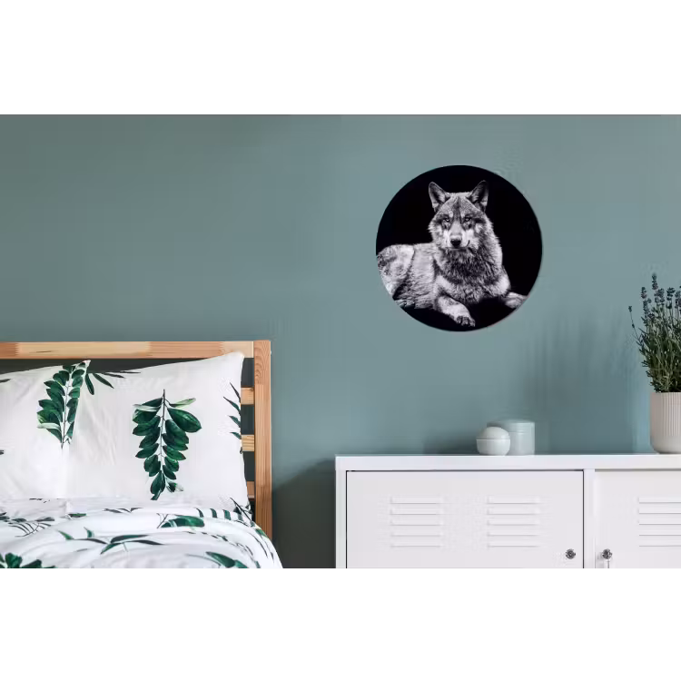 Wandcirkel - Aluminium - Wilde dieren - Wolf - Zwart - Wit — 4