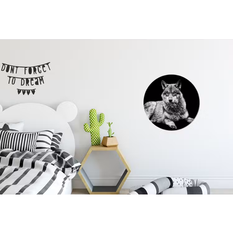 Wandcirkel - Aluminium - Wilde dieren - Wolf - Zwart - Wit — 5
