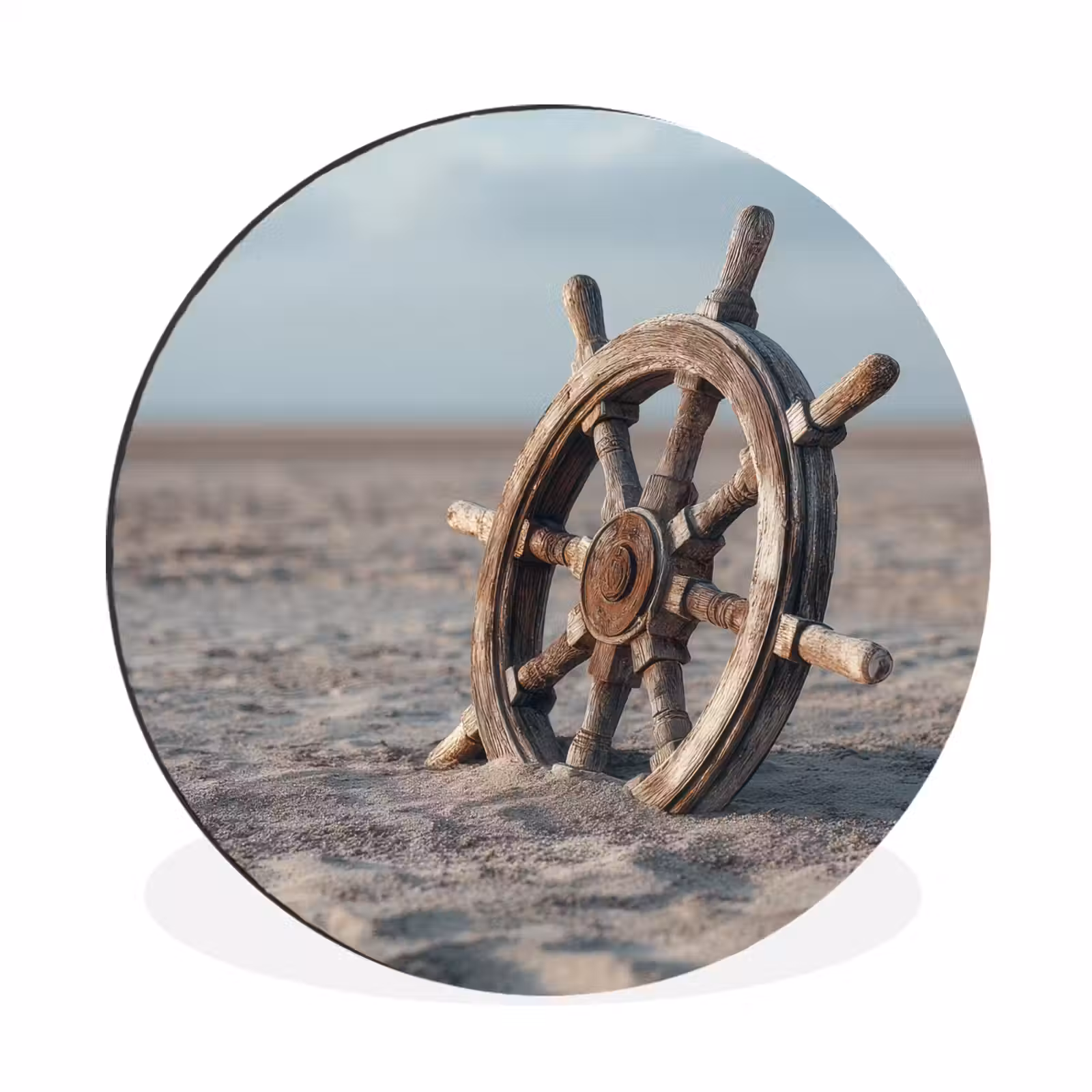 Wandcirkel - Aluminium - Scheepsstuur - Hout - Bruin - Zand — 1