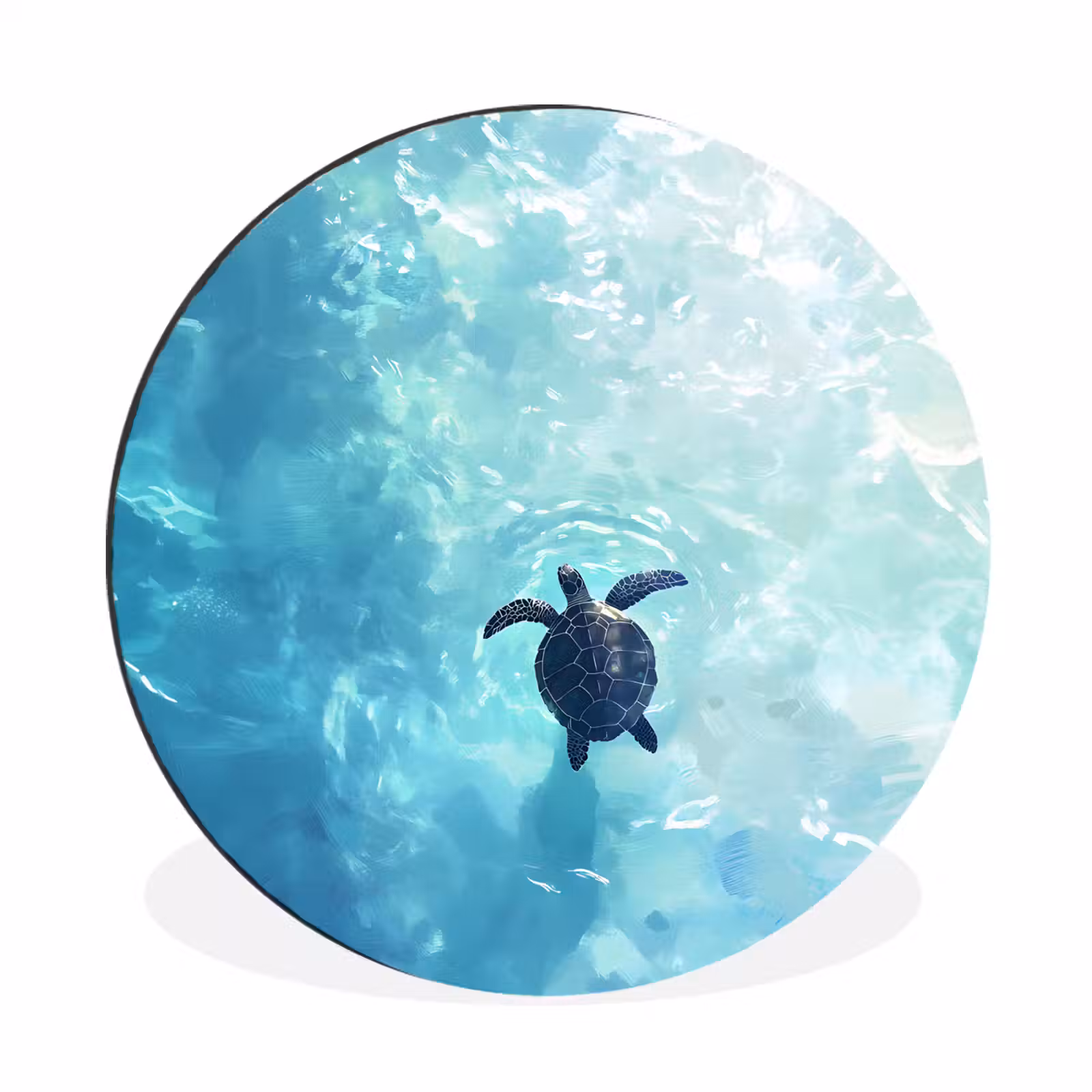 Wandcirkel - Aluminium - Schildpad - Zee - Blauw - Schittering — 1