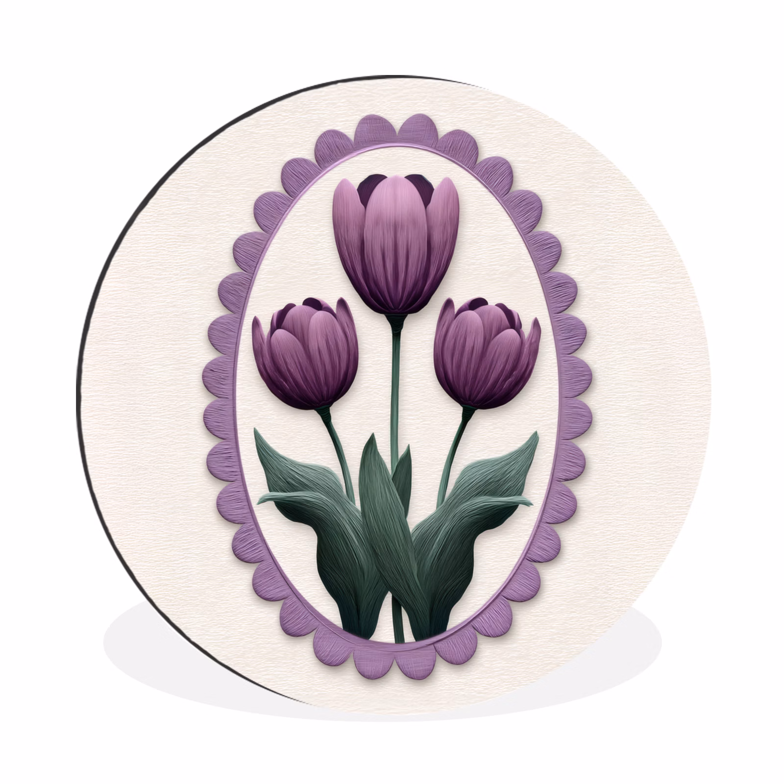 Wandcirkel - Aluminium - Tulpen - Paars - Lijst - Bladeren — 1
