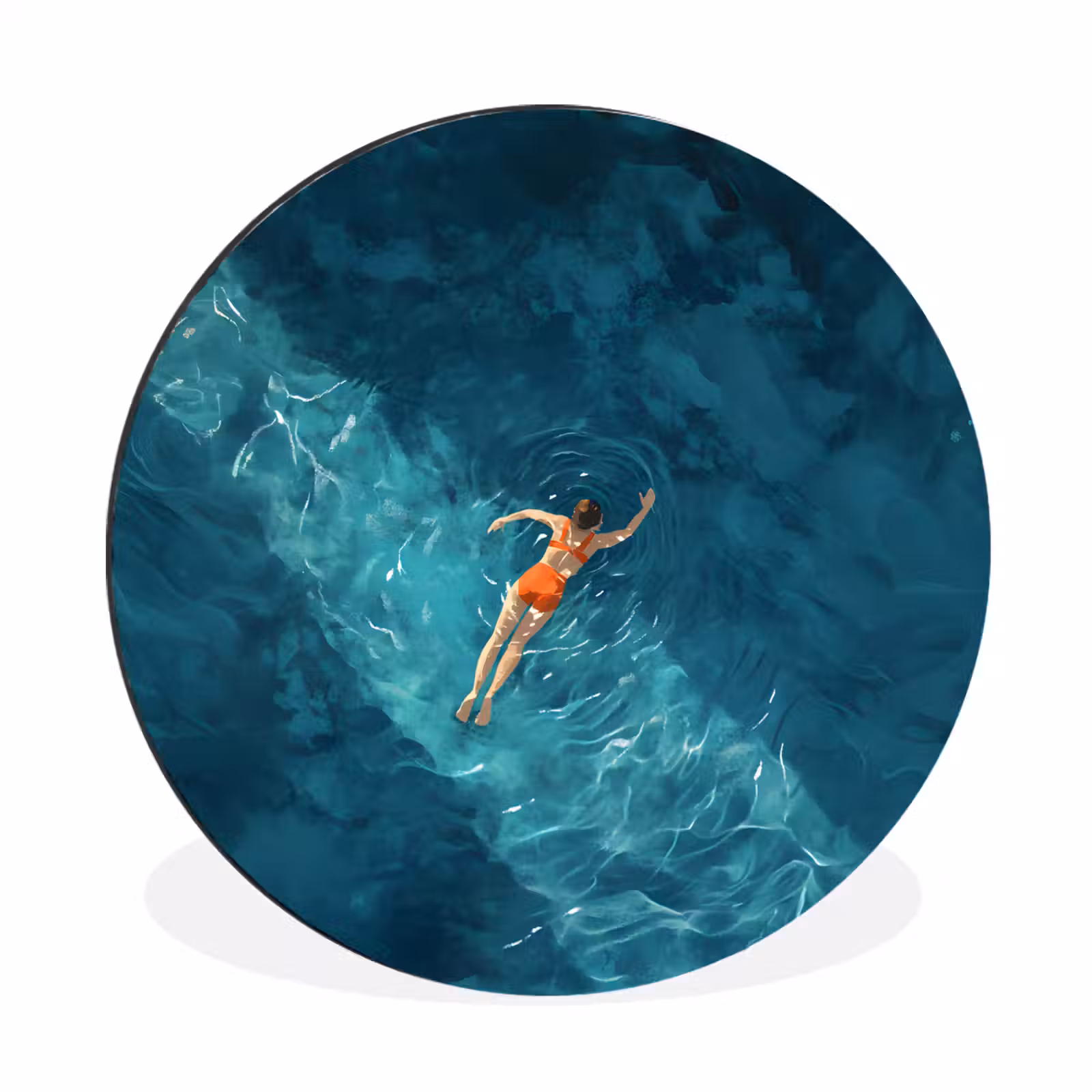 Wandcirkel - Aluminium - Vrouw - Water - Bikini - Oranje — 1