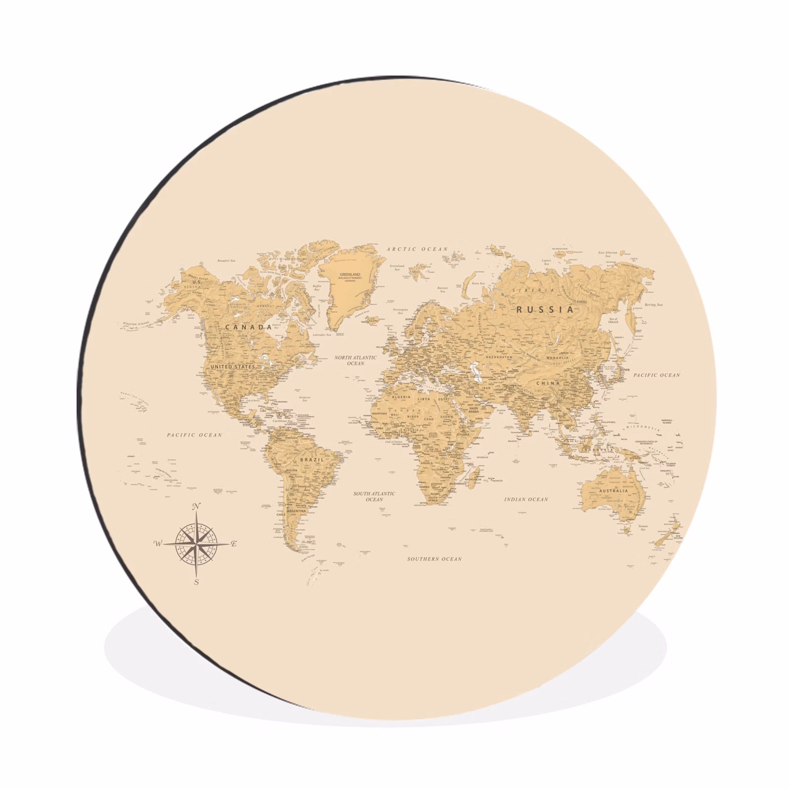 Wandcirkel - Aluminium - Wereldkaart - Realistisch - Beige — 1