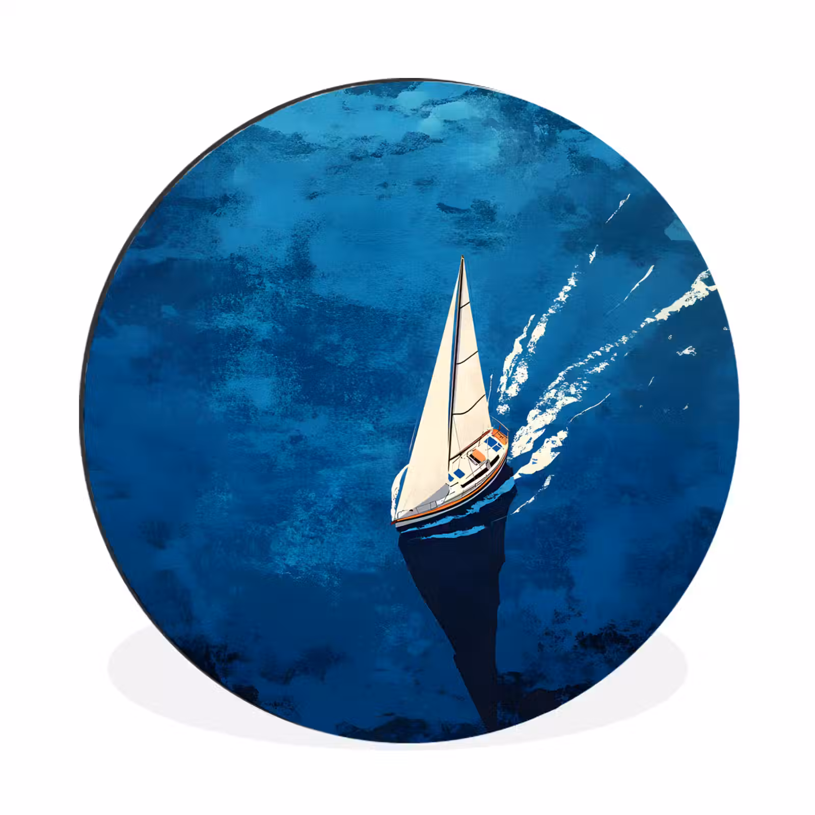 Wandcirkel - Aluminium - Zeilboot - Water - Abstract - Schaduw — 1