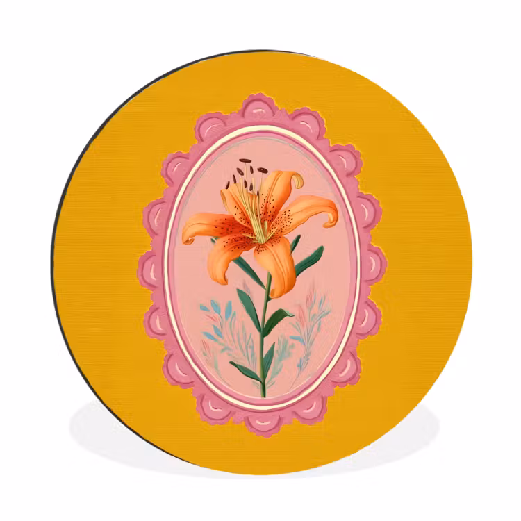 Wandcirkel - Aluminium - Lelie - Oranje - Lijst - Ovaal — 1