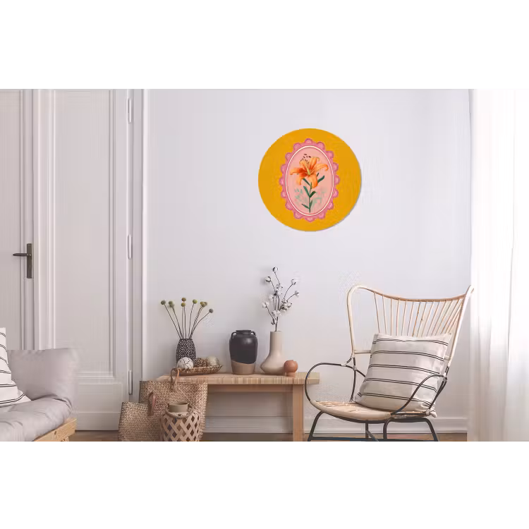 Wandcirkel - Aluminium - Lelie - Oranje - Lijst - Ovaal — 2