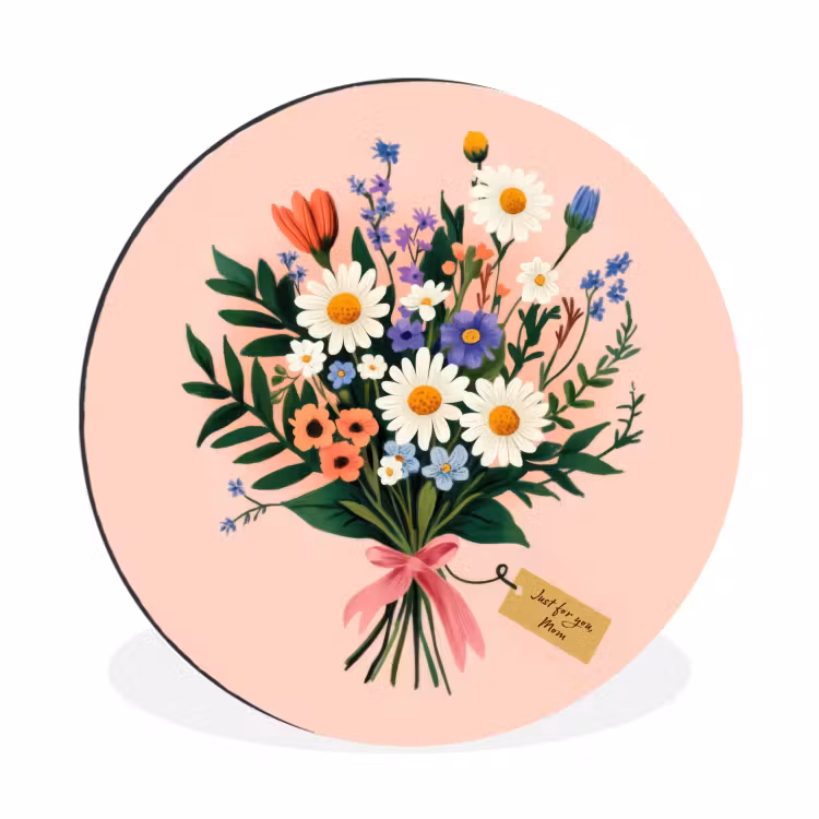 Wandcirkel - Aluminium - Margrieten - Boeket - Strikje - Roze — 1