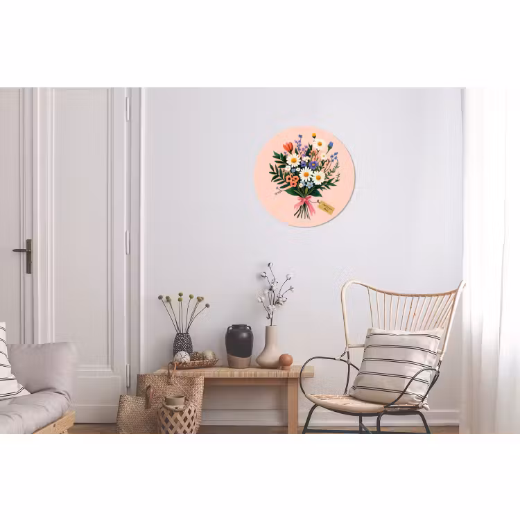 Wandcirkel - Aluminium - Margrieten - Boeket - Strikje - Roze — 2