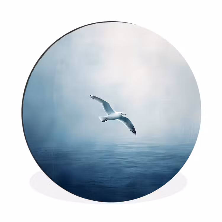Wandcirkel - Aluminium - Meeuw - Wit - Zee - Mistig — 1