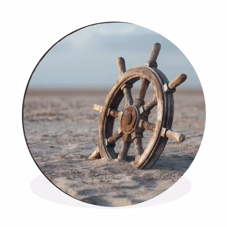 Wandcirkel - Aluminium - Scheepsstuur - Hout - Bruin - Zand — 1