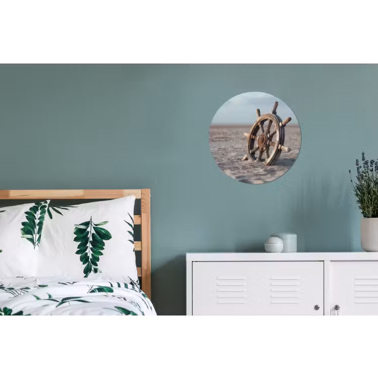Wandcirkel - Aluminium - Scheepsstuur - Hout - Bruin - Zand — 4