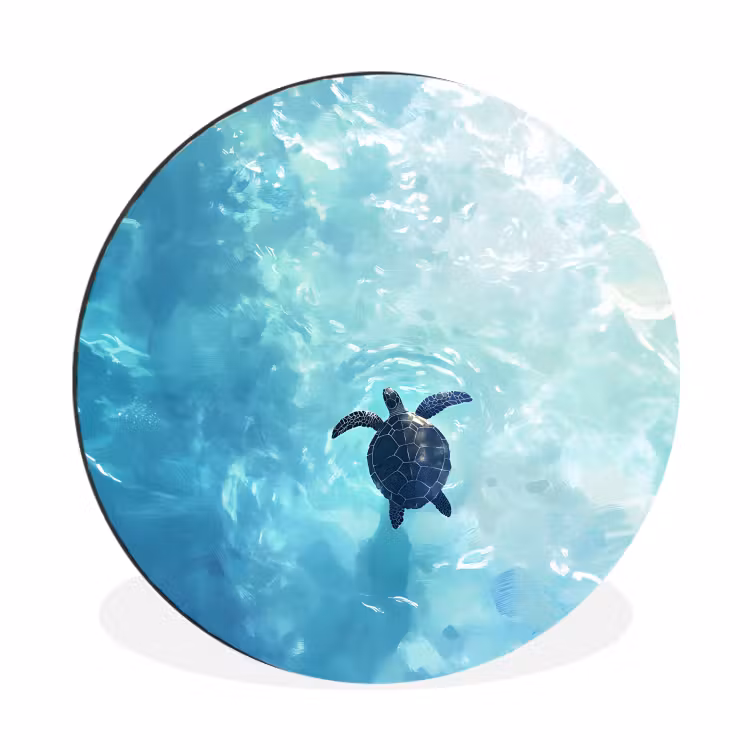 Wandcirkel - Aluminium - Schildpad - Zee - Blauw - Schittering — 1