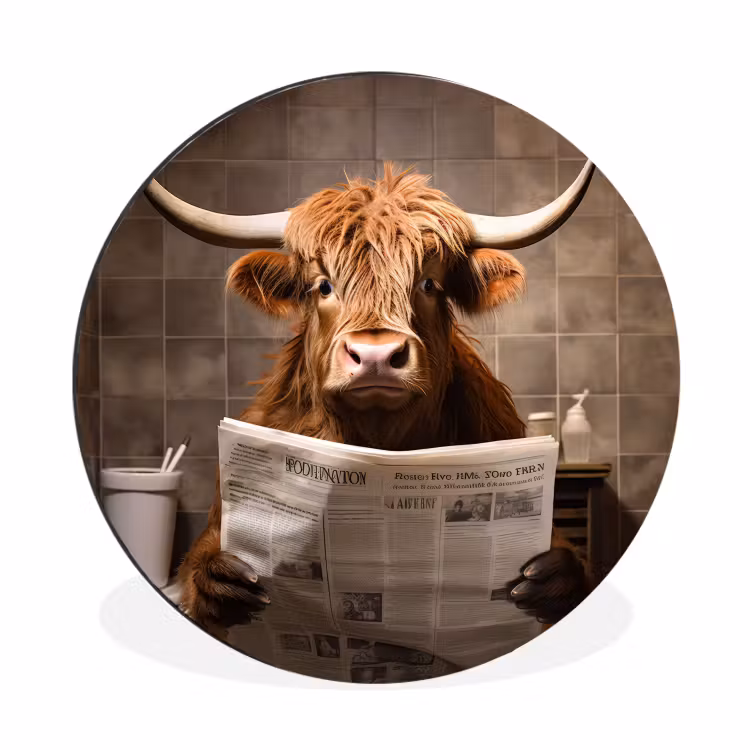 Wandcirkel - Aluminium - Schotse hooglander - Krant - Toilet — 1