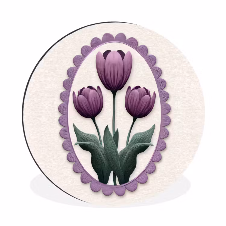 Wandcirkel - Aluminium - Tulpen - Paars - Lijst - Bladeren — 1