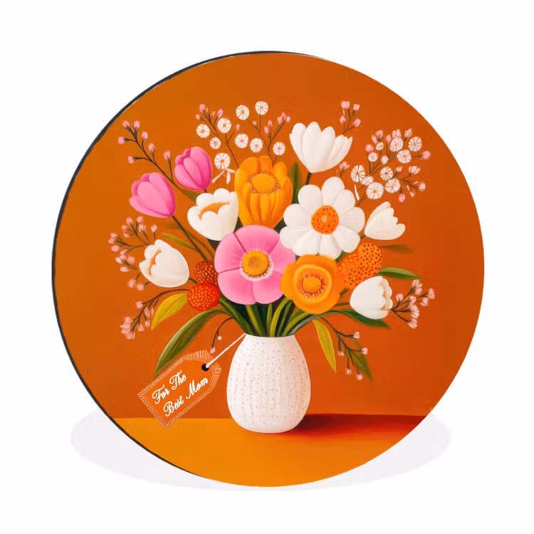 Wandcirkel - Aluminium - Vaas - Bloemen - Oranje — 1