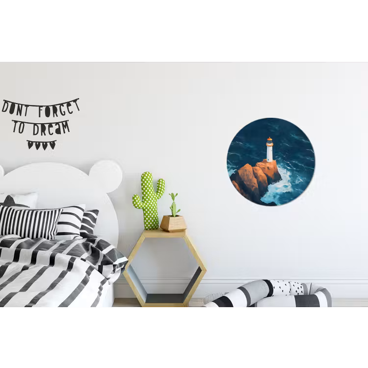 Wandcirkel - Aluminium - Vuurtoren - Rots - Zee - Golven — 5