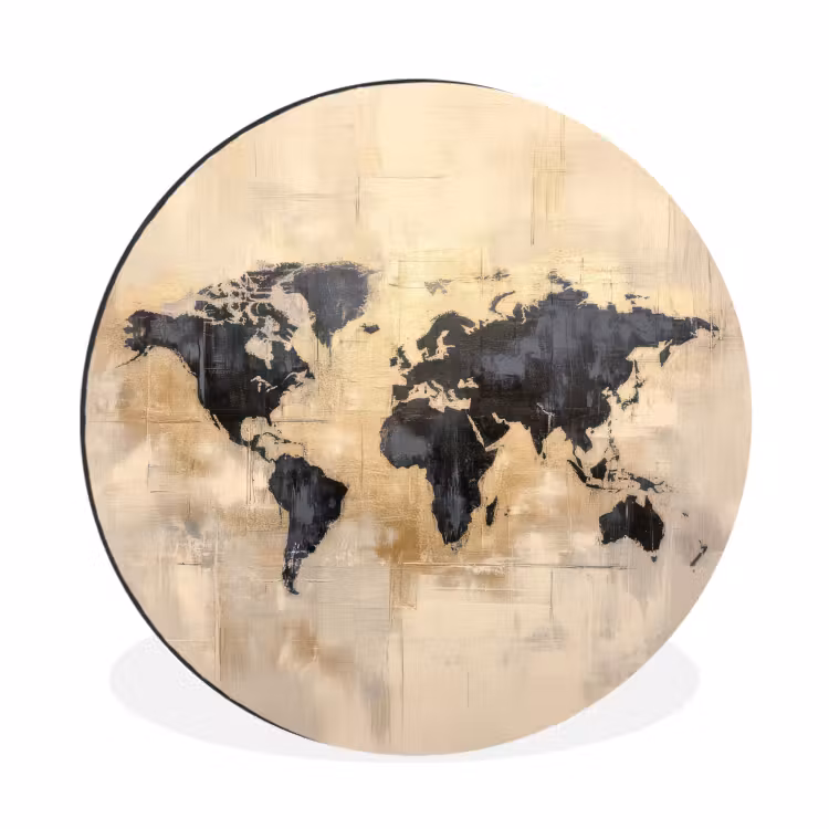Wandcirkel - Aluminium - Wereldkaart - Goud - Zwart - Abstract — 1