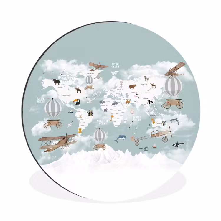 Wandcirkel - Aluminium - Wereldkaart - Kind - Vliegtuig — 1