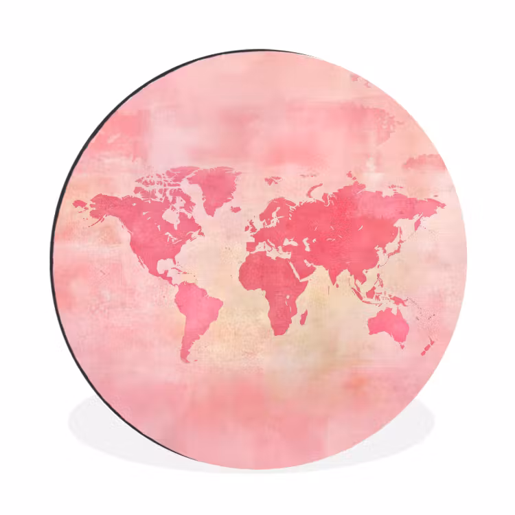 Wandcirkel - Aluminium - Wereldkaart - Roze - Vaag — 1