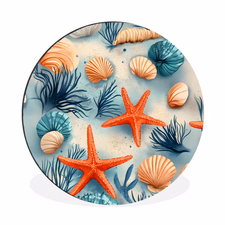 Wandcirkel - Aluminium - Zeesterren - Schelpen - Illustratie - Zand — 1