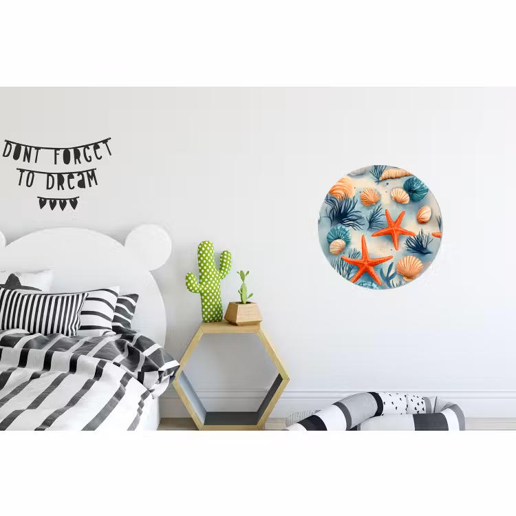 Wandcirkel - Aluminium - Zeesterren - Schelpen - Illustratie - Zand — 5