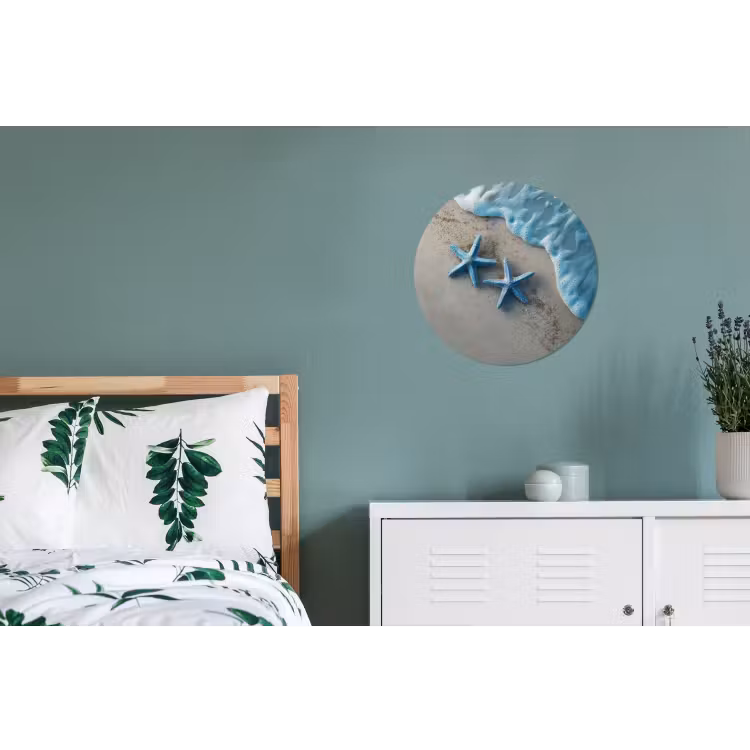 Wandcirkel - Aluminium - Zeesterren - Zand - Zee - Blauw — 4
