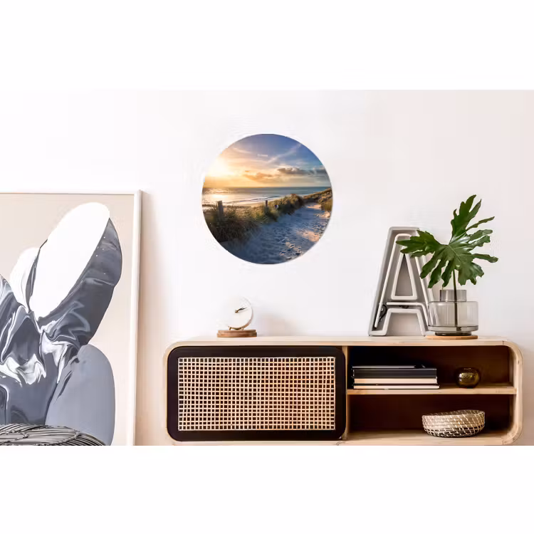 Wandcirkel - Aluminium - Zonsondergang - Strand - Duin - Gras - Bank — 3