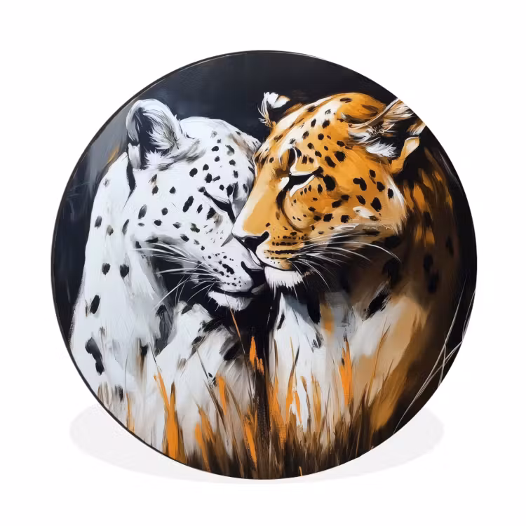 Wandcirkel - Aluminium - Luipaard - Oranje - Wit - Gras — 1
