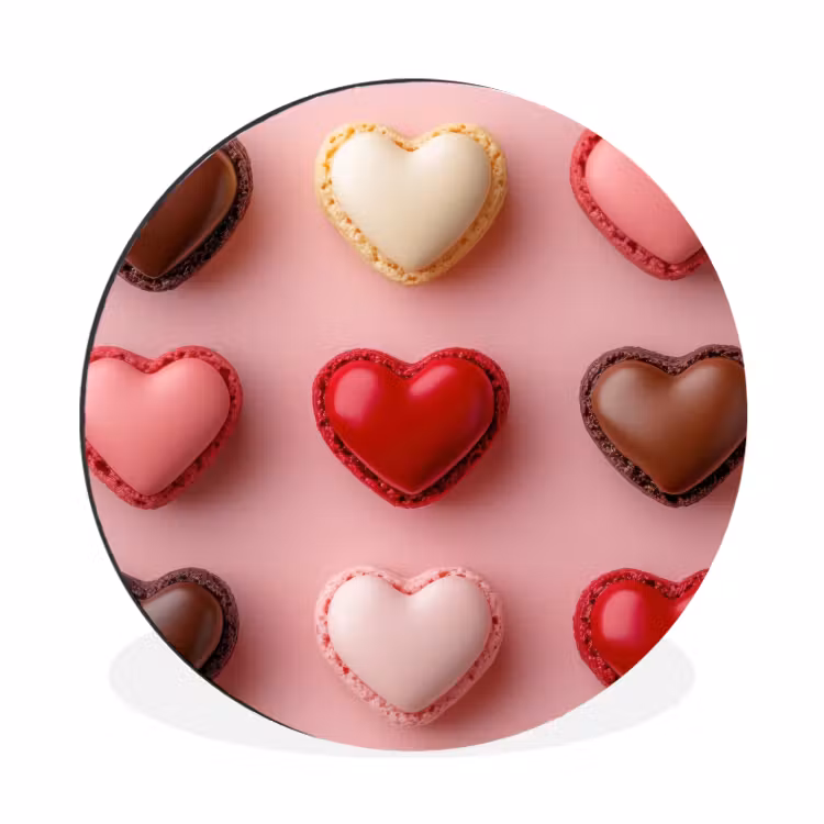 Wandcirkel - Aluminium - Macarons - Hartjes - Kleurrijk - Roze — 1