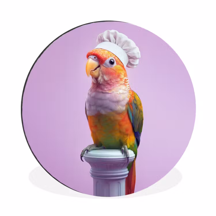 Wandcirkel - Aluminium - Papegaai - Koksmuts - Pilaar - Vogel — 1