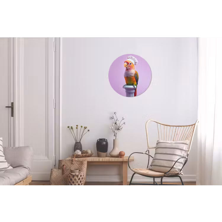 Wandcirkel - Aluminium - Papegaai - Koksmuts - Pilaar - Vogel — 2