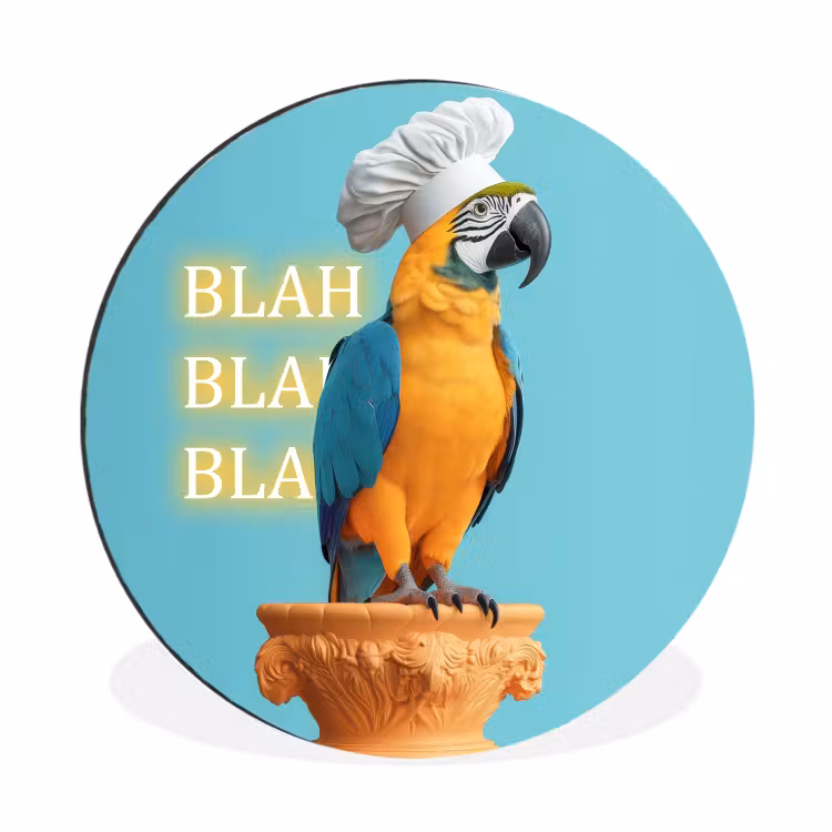 Wandcirkel - Aluminium - Papegaai - Koksmuts - Quote - Neon — 1